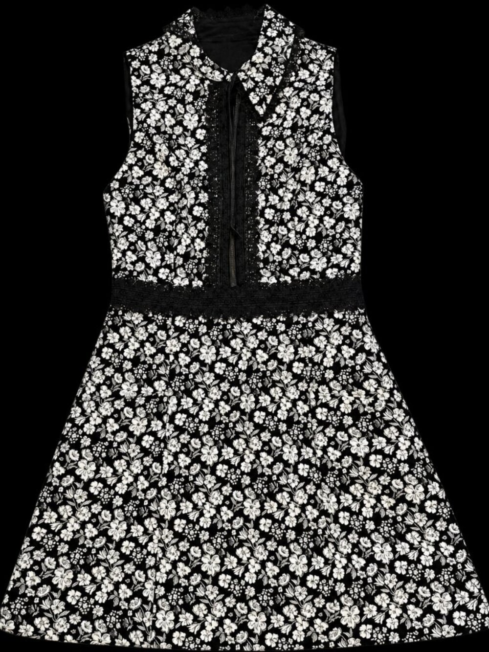 Alice + Olivia Ellis Floral Jacquard Zip Front Mini Dress Lace Trim Size 0